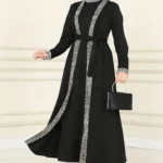 قفطان  أسود محتشم بلمسات ترتر فضي